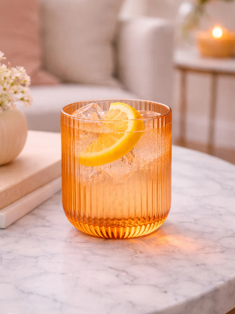 Westside Home Orange Ribbed Water Glass