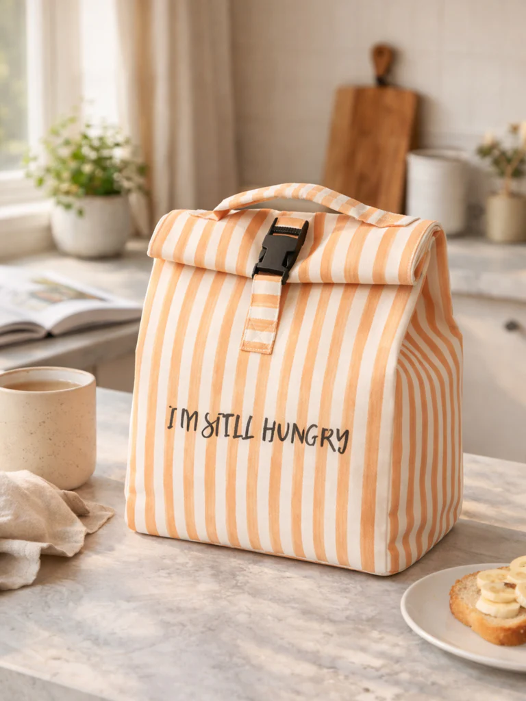 Westside Home Orange Stripe-Printed Lunch Bag