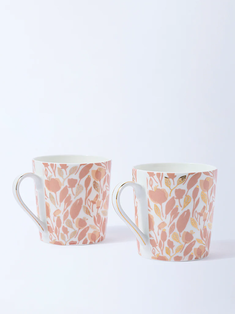 Westside Home Peach Foliage Pattern Devonia Mugs (Set of 2)