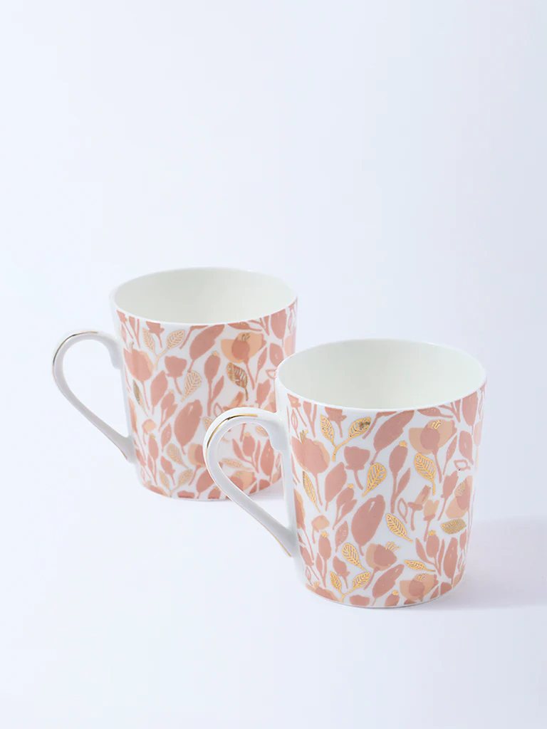 Westside Home Peach Foliage Pattern Devonia Mugs (Set of 2) - Image 2