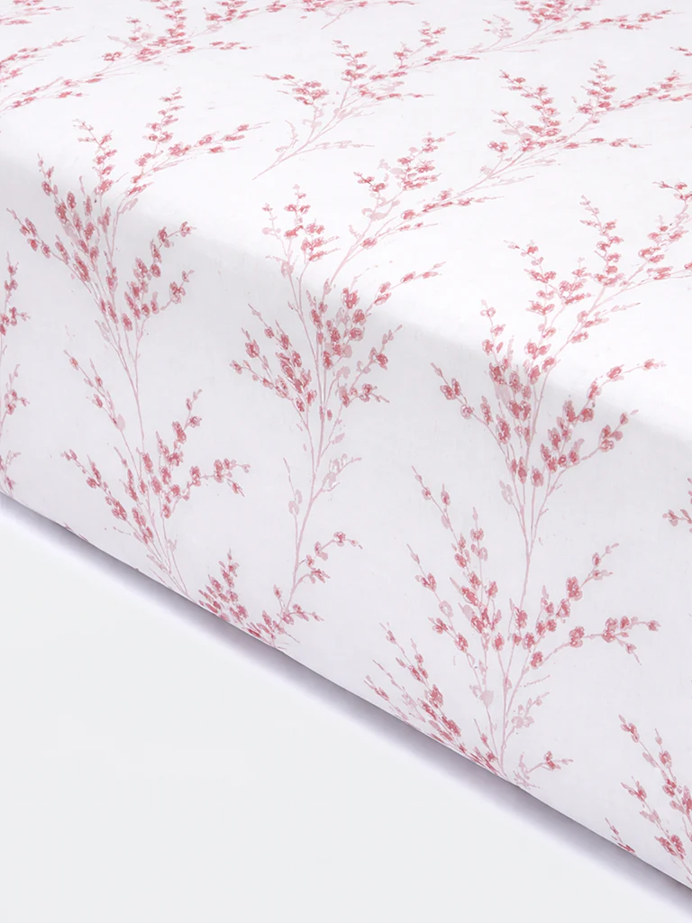 Westside Home Pink Botanical Printed Double Bed Sheet Set - Image 2