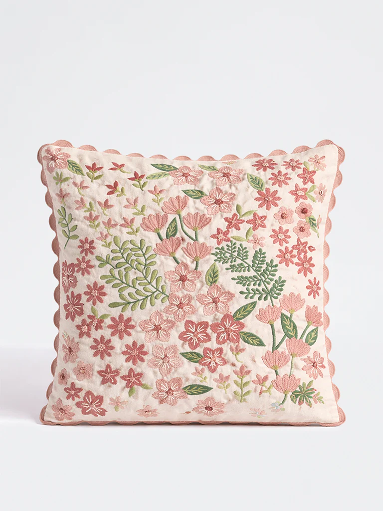 Westside Home Pink Floral Embroidered Cushion Cover