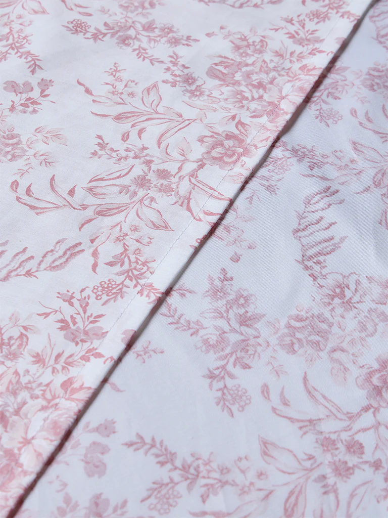 Westside Home Pink Floral Pattern Queen Bed Sheet Set - Image 3