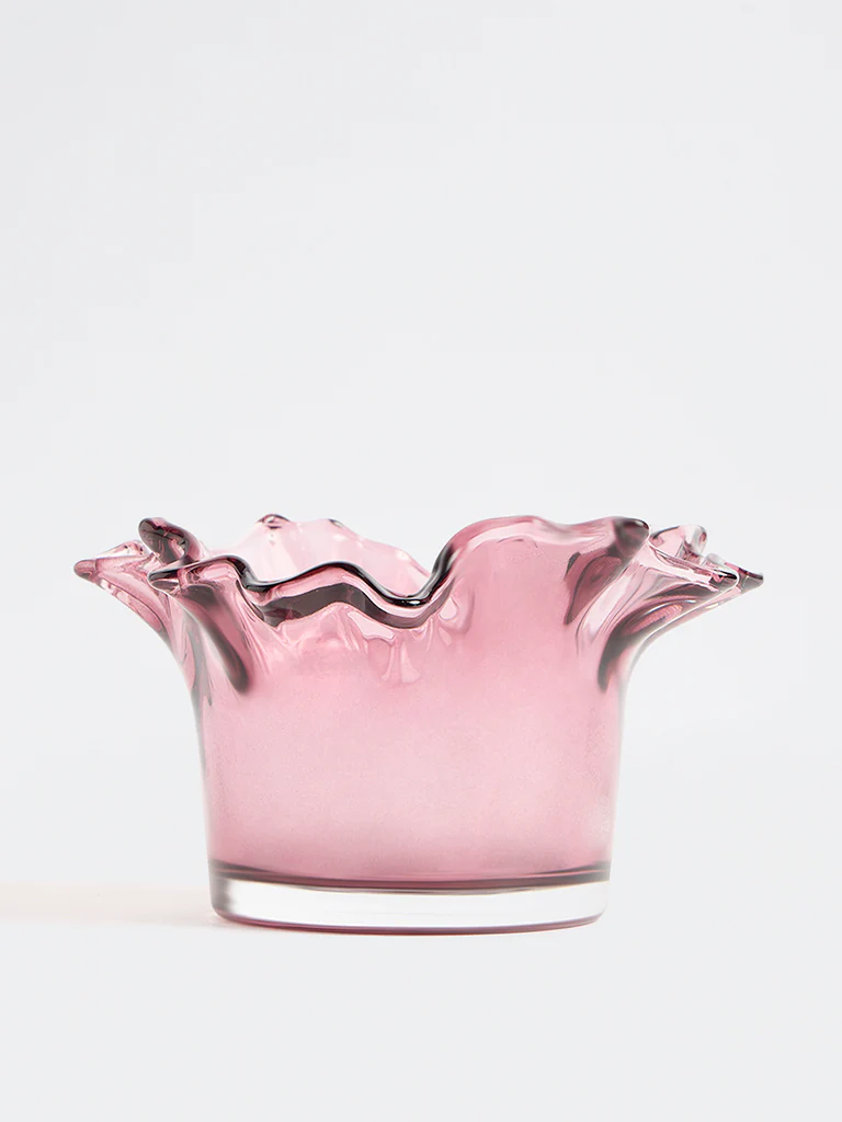 Westside Home Pink Frill-Design Glass Votive Candle Holder
