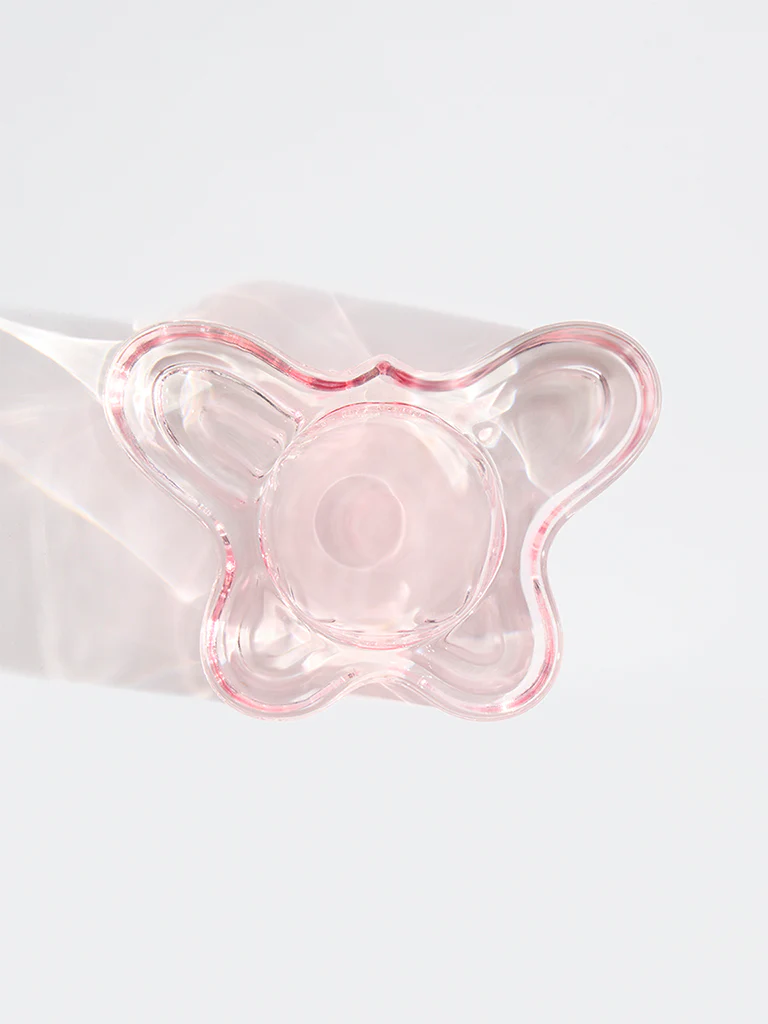 Westside Home Pink Glass Butterfly Tealight Candle Holder