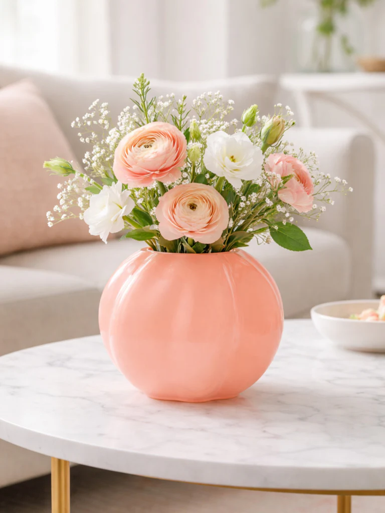 Westside Home Pink Ribbed Glass Vase
