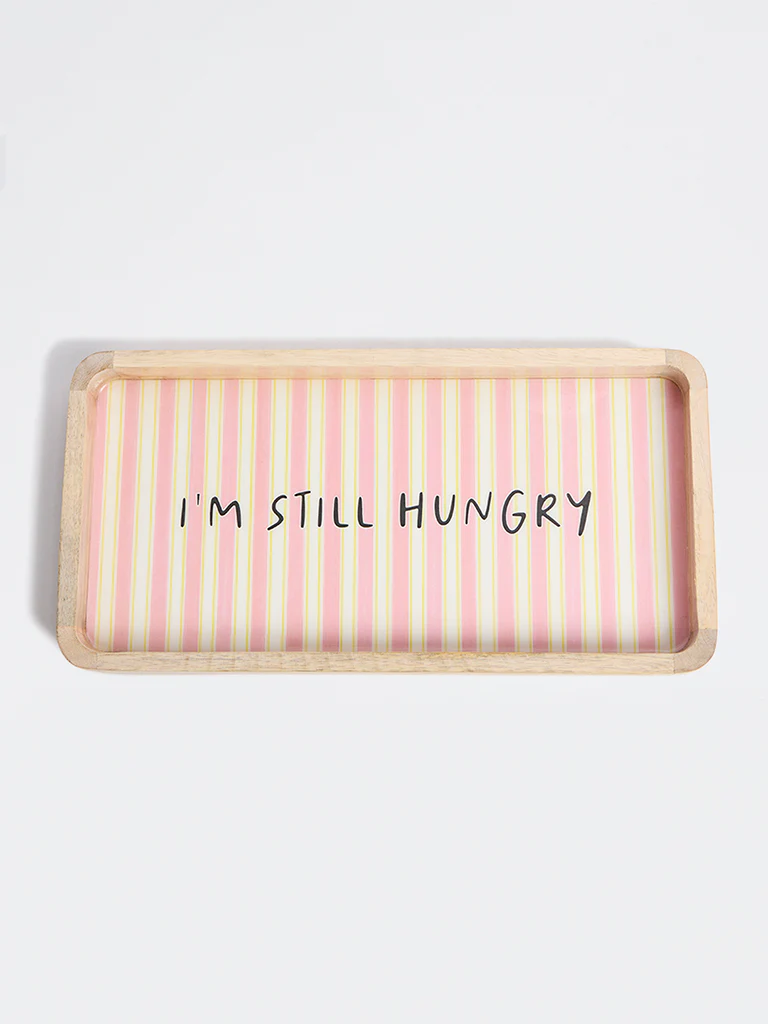 Westside Home Pink Stripe Pattern Wooden Tray