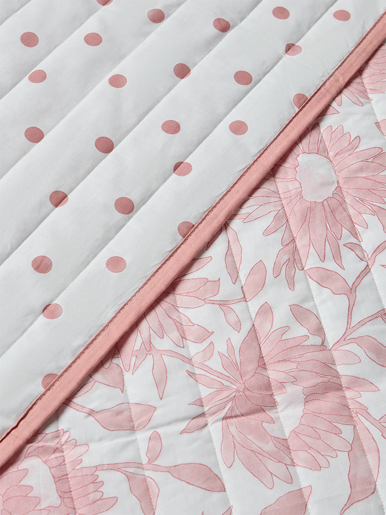 Westside Home Pink Sunflower Reversible Quilted Single Bed Comforter - Image 3