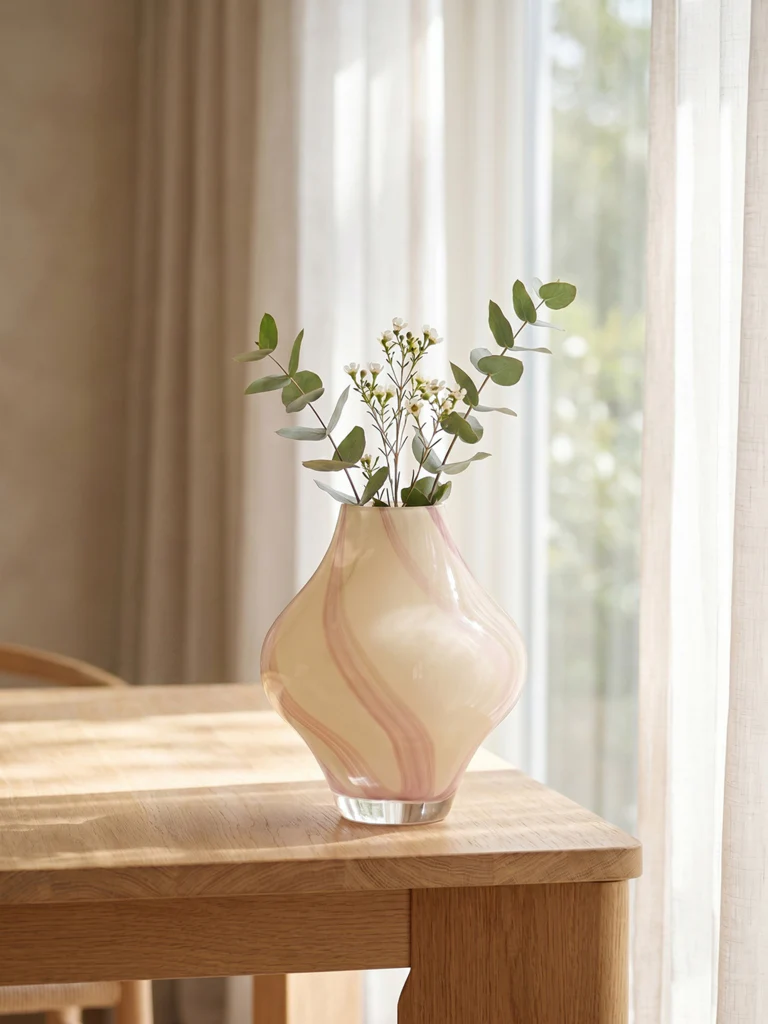 Westside Home Pink Swirl-Design Glass Vase
