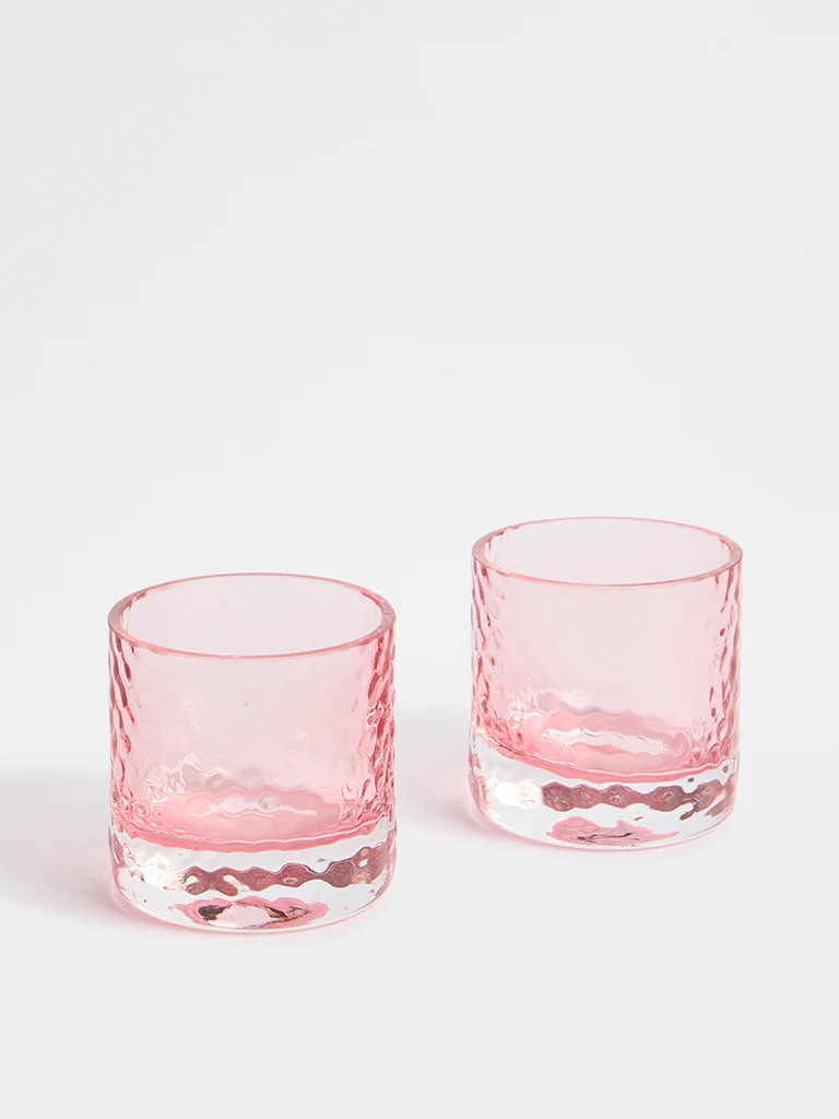 Westside Home Pink Textured Glass Votive Holders (Set of 2) - Image 2
