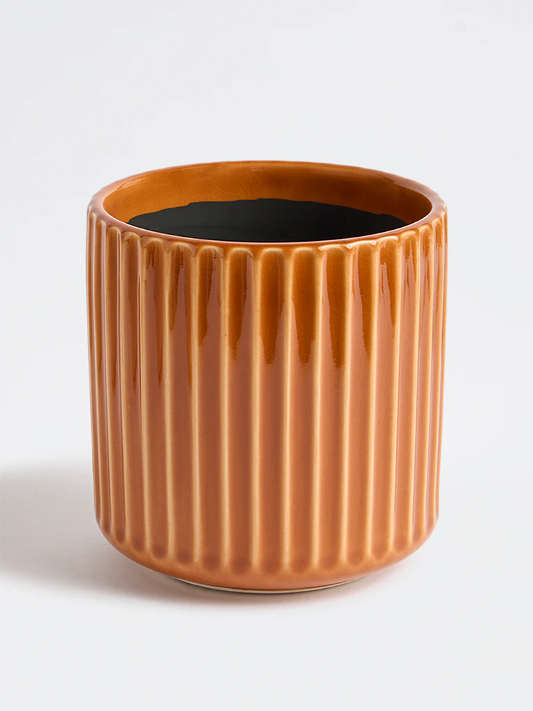 Westside Home Rust Ribbed Ceramic Planter - Image 2