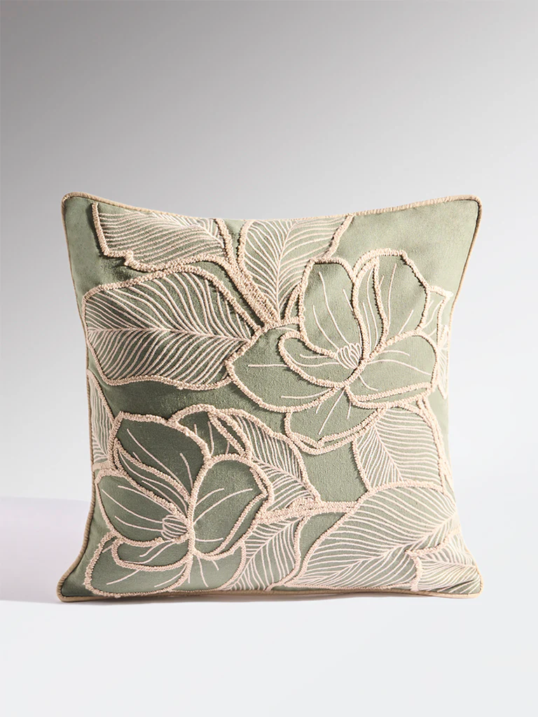 Westside Home Sage Floral Embroidered Cushion Cover