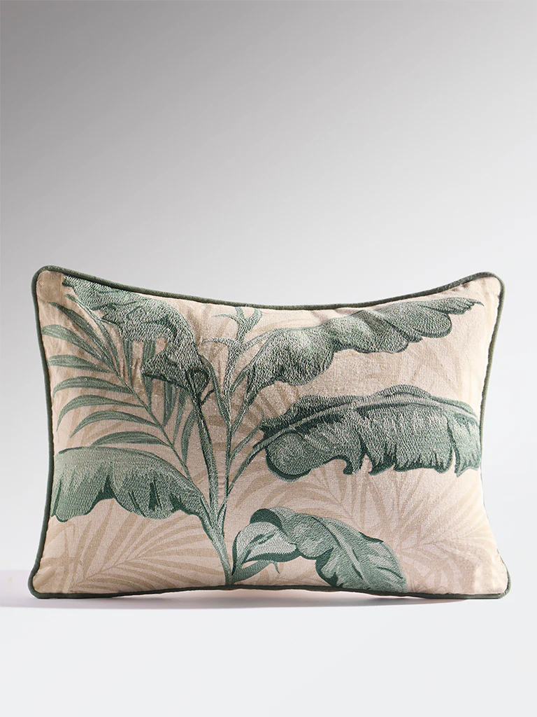 Westside Home Sage Leaf Embroidered Cushion Cover