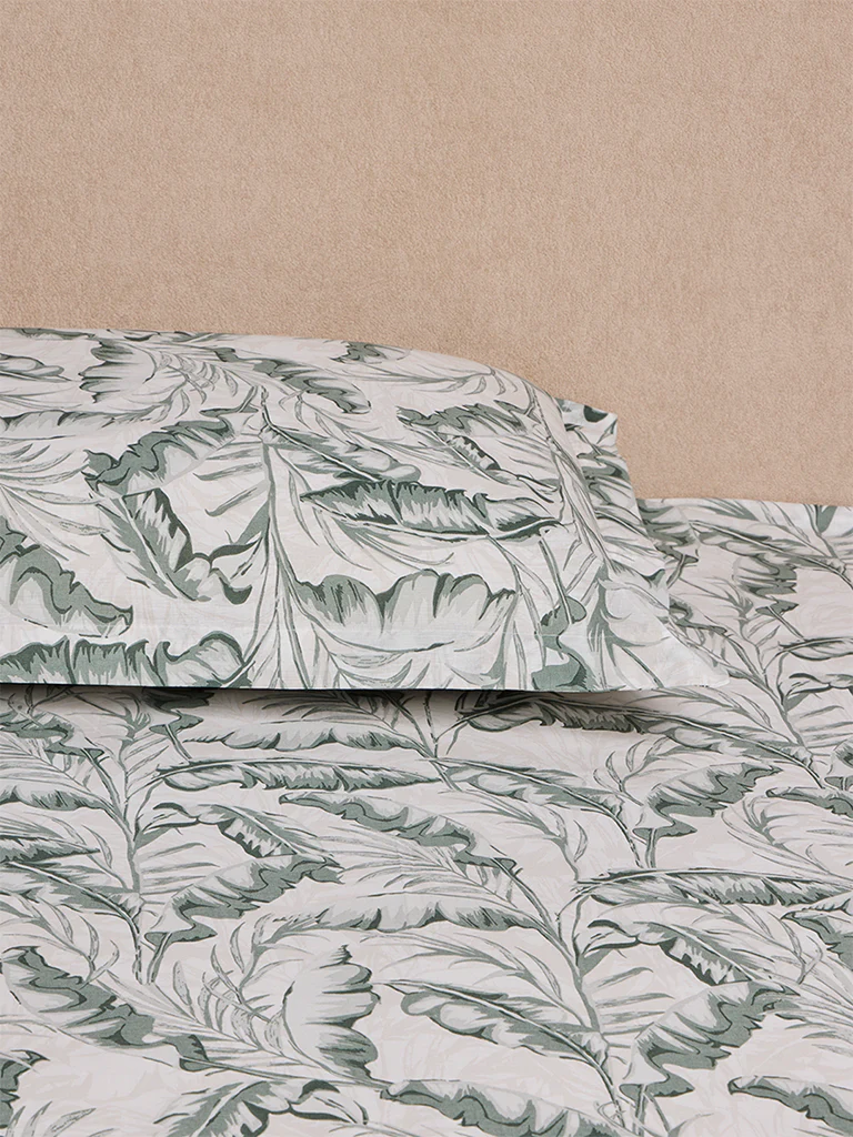 Westside Home Sage Leaf Printed King Bed Sheet Set