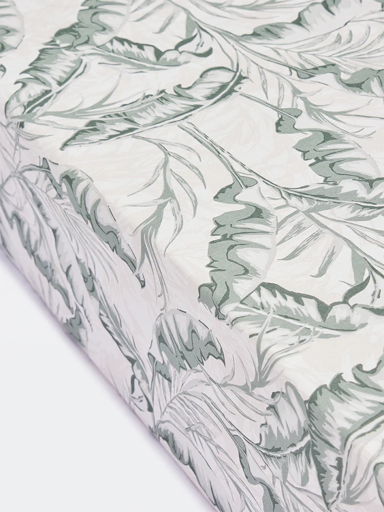 Westside Home Sage Leaf Printed Queen Bed Sheet Set - Image 2