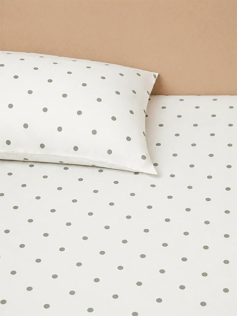 Westside Home Sage Polka Dot Printed Fitted Queen Bed Sheet Set - Image 2