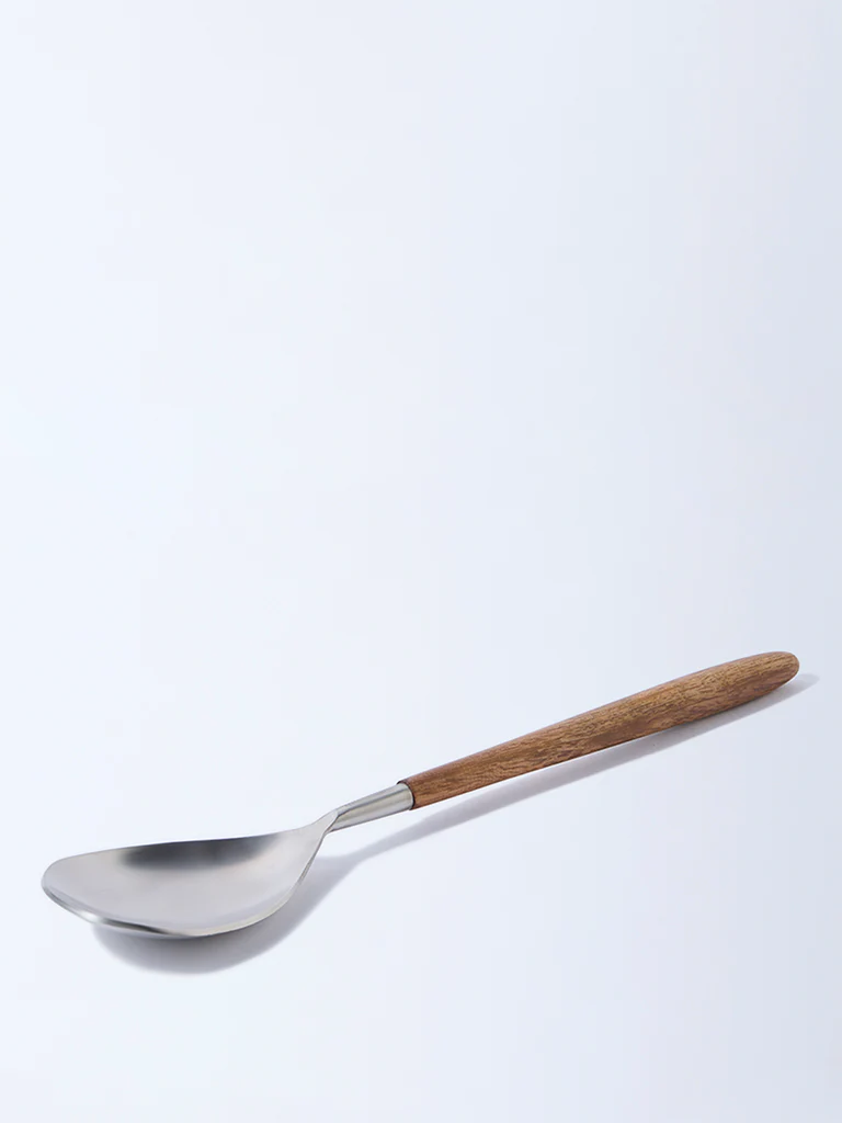 Westside Home Silver Serving Spoon with Wooden Handle - Image 2