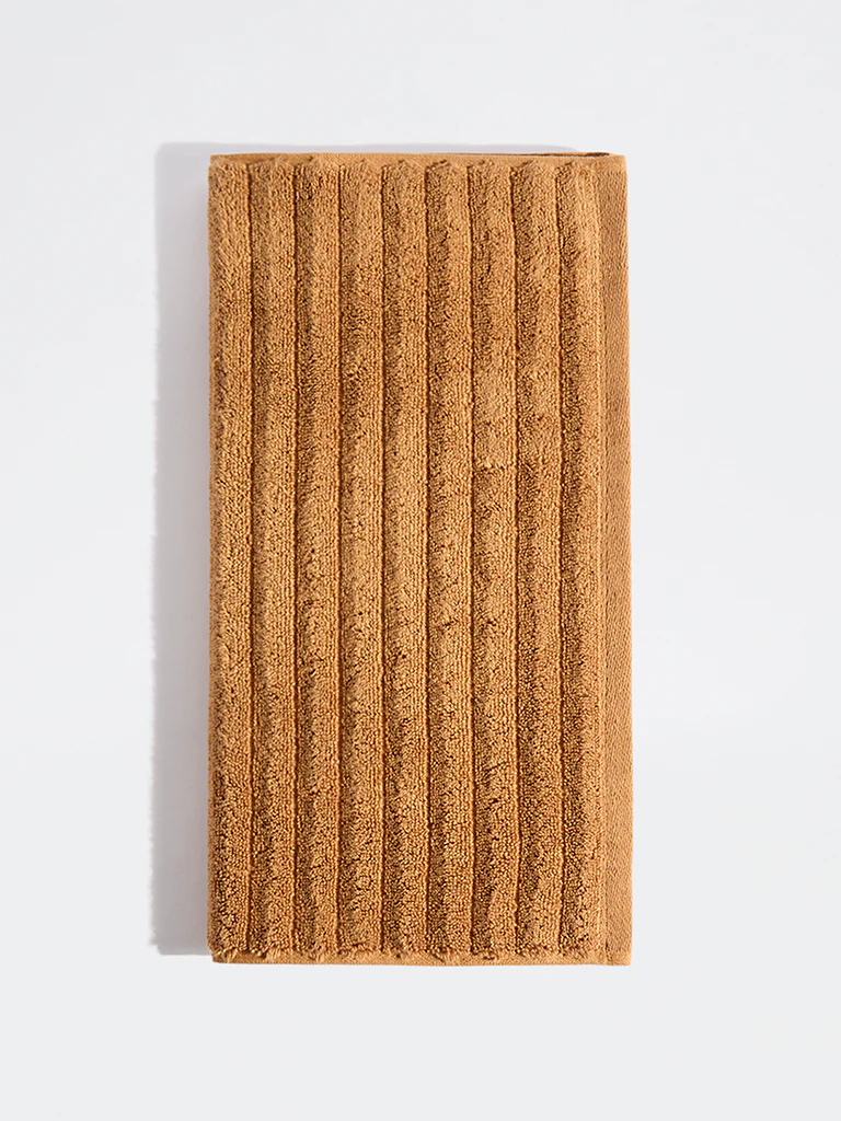 Westside Home Tan Self-Striped Hand Towel - Image 2