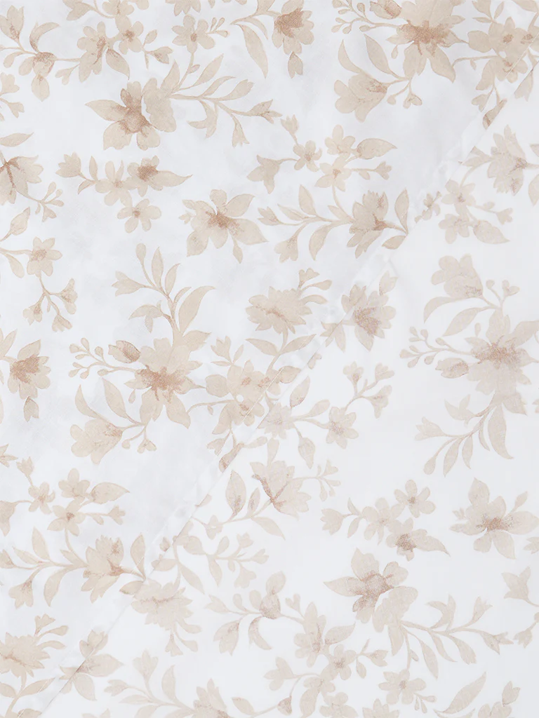 Westside Home Taupe Floral Printed Queen Bed Sheet Set - Image 3