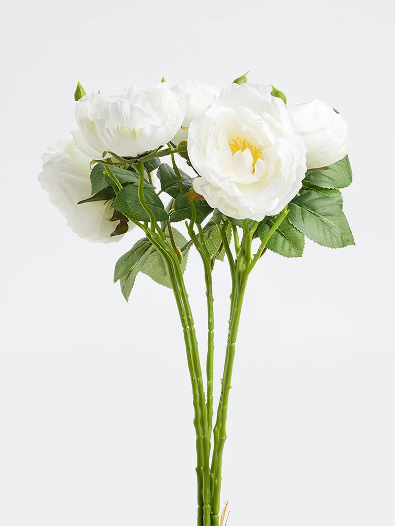 Westside Home White Artificial Peony Flower Bunch - Image 2