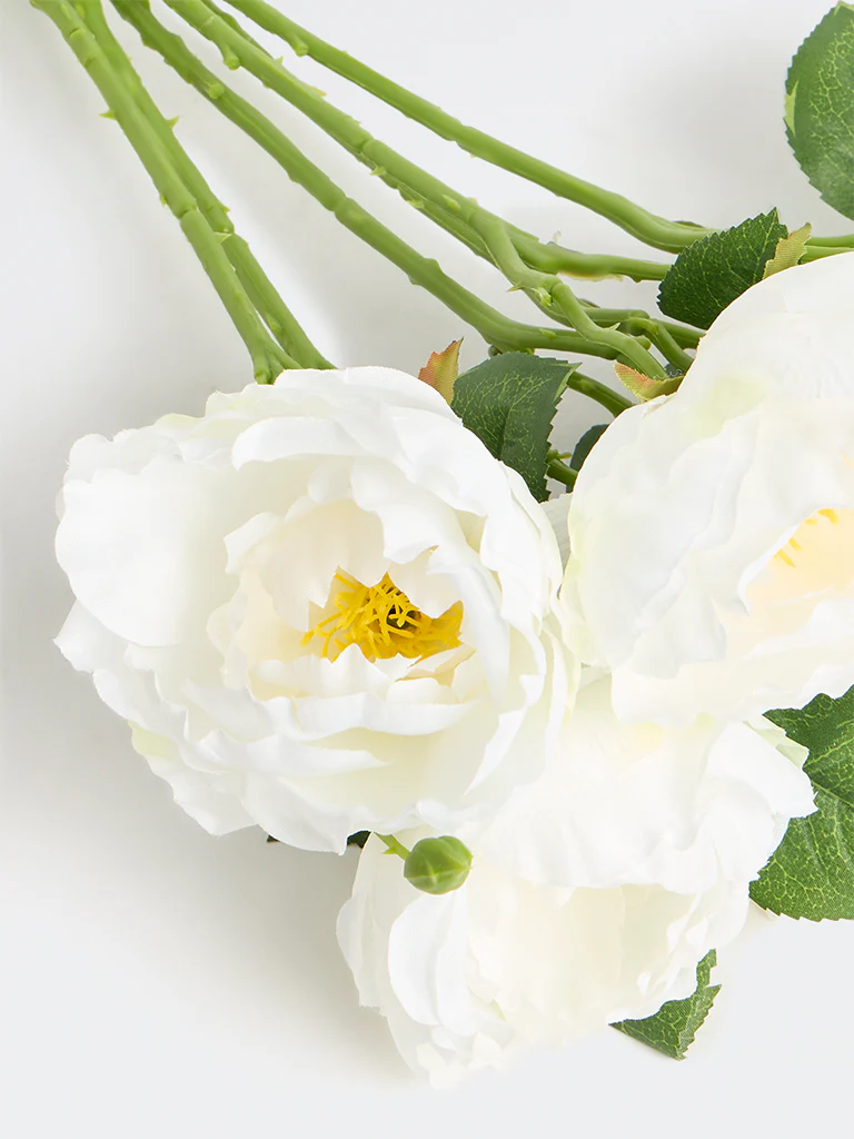 Westside Home White Artificial Peony Flower Bunch - Image 3