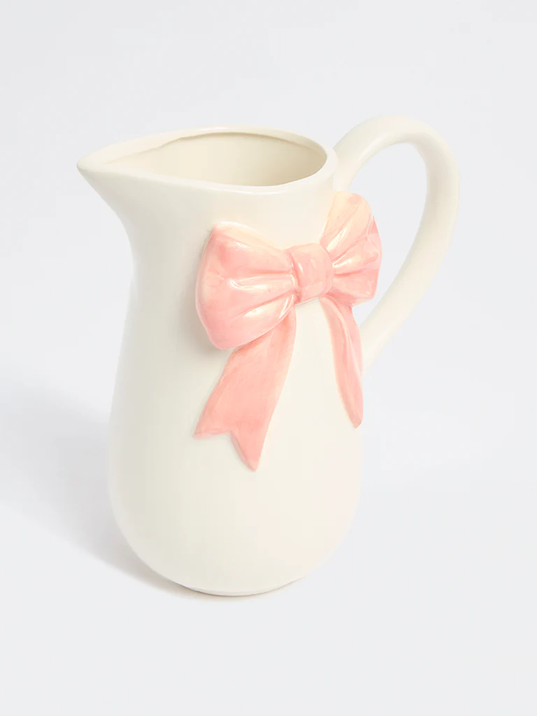 Westside Home White Bow Design Ceramic Jug Vase - Image 2