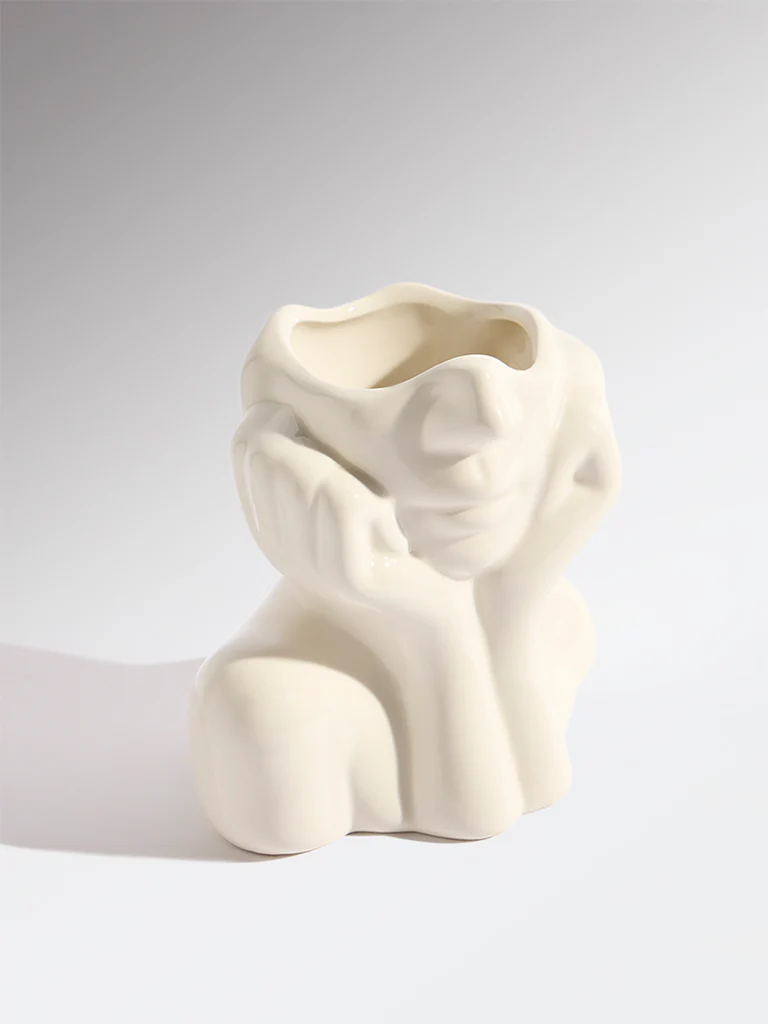 Westside Home White Ceramic Face Vase - Image 2