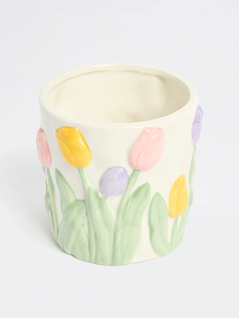 Westside Home White Ceramic Flower Pot - Image 2