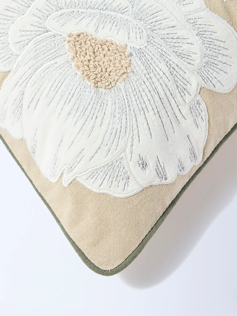 Westside Home White Floral Applique Detailed Cushion Cover - Image 3