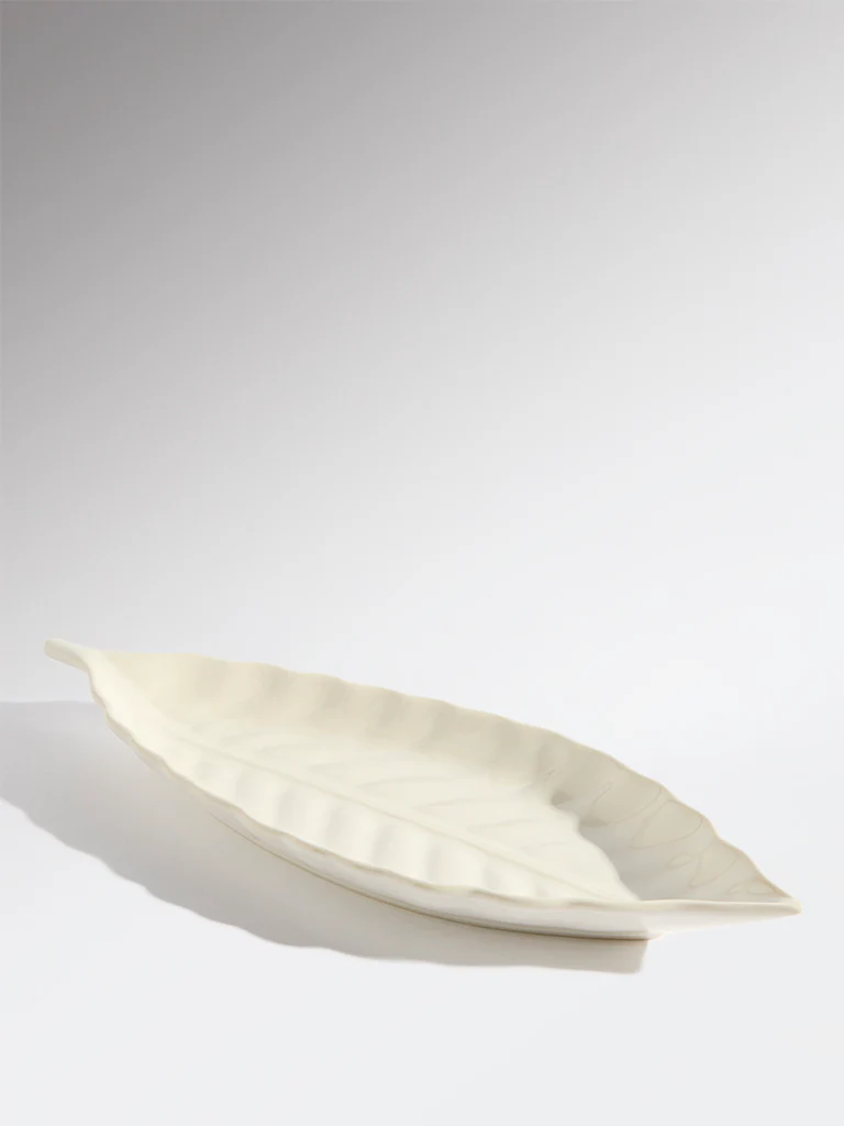 Westside Home White Leaf Shaped Large Serving Platter - Image 2