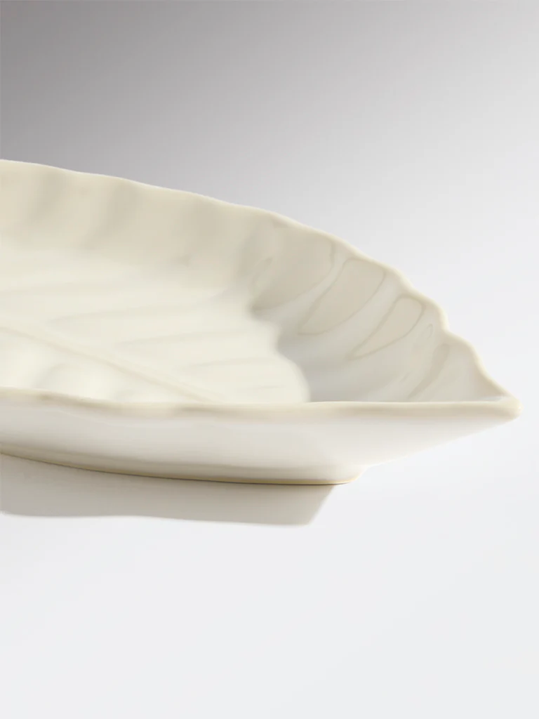 Westside Home White Leaf Shaped Large Serving Platter - Image 3