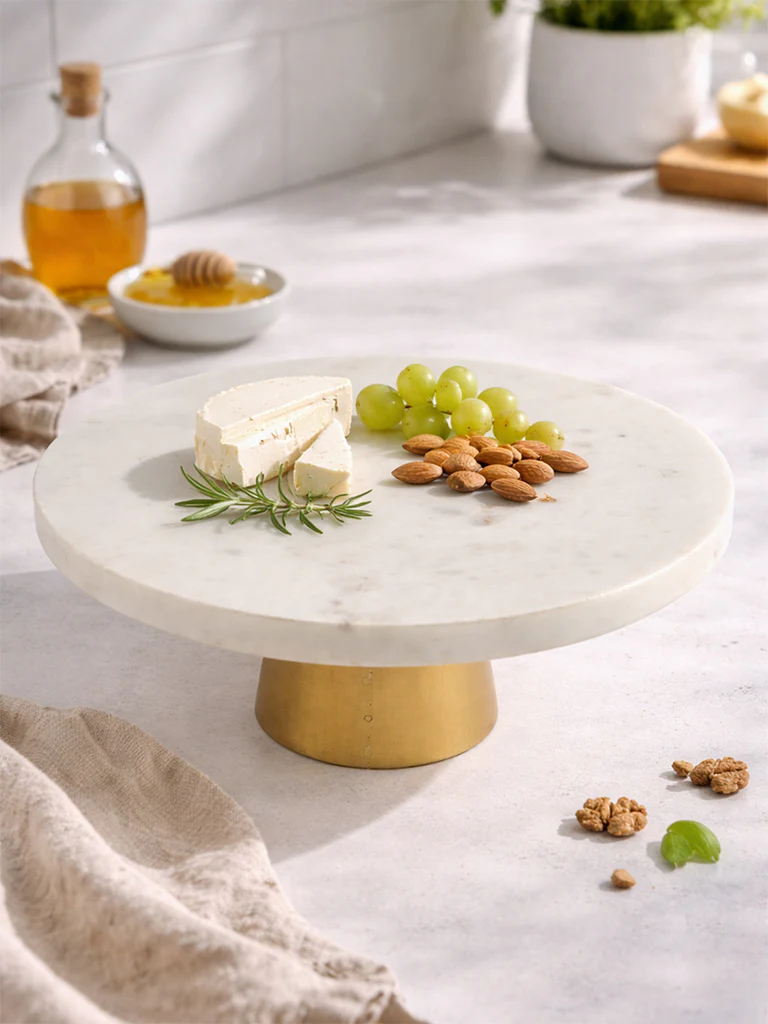 Westside Home White Marble Cake Stand