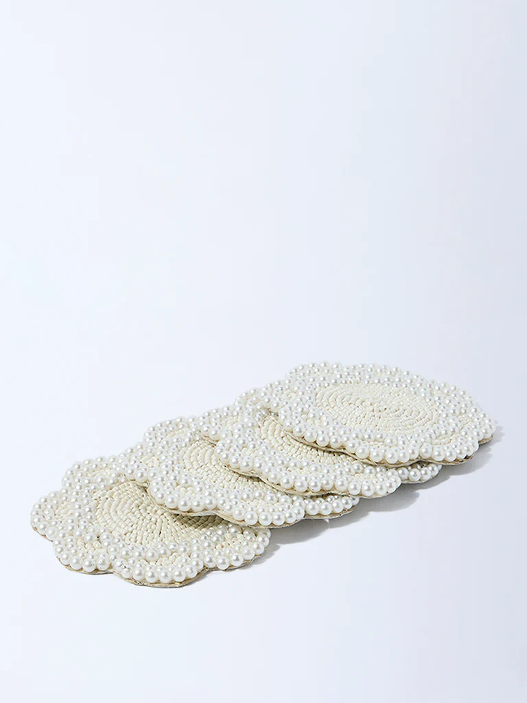 Westside Home White Pearlescent Coasters (Set of 4) - Image 2