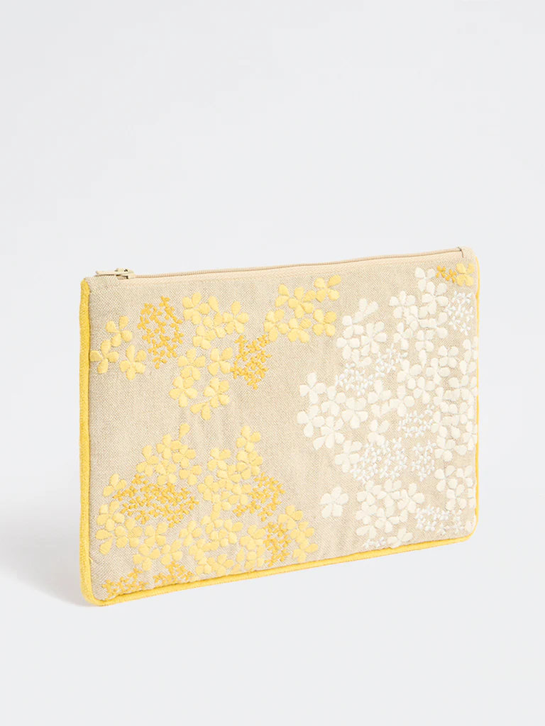 Westside Home Yellow Beige Embroidered Pouch - Image 2