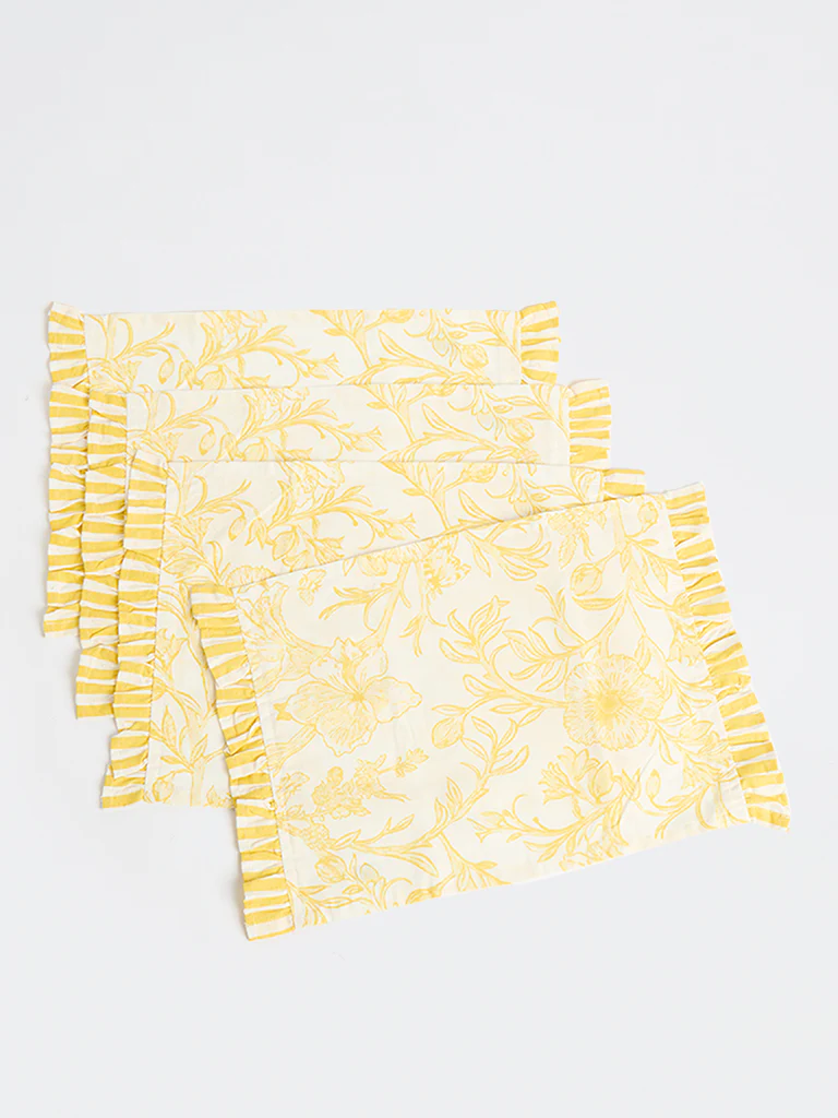 Westside Home Yellow Botanical Design Placemats - (Set of 4) - Image 3