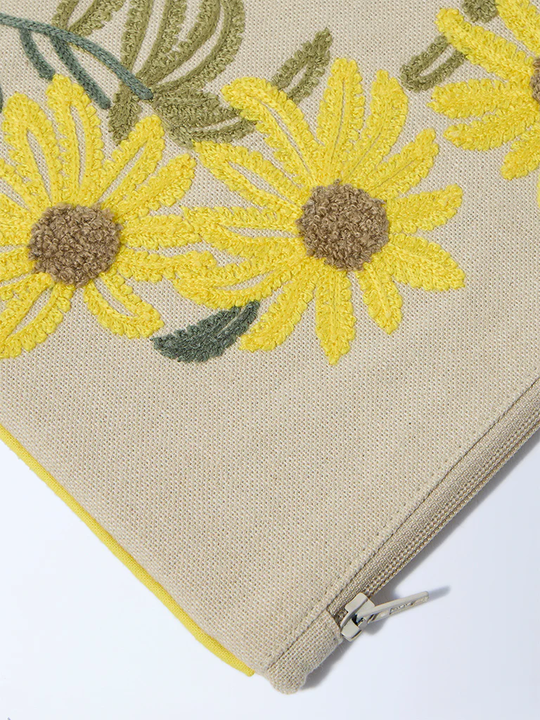 Westside Home Yellow Floral Embroidered Pouch - Image 3