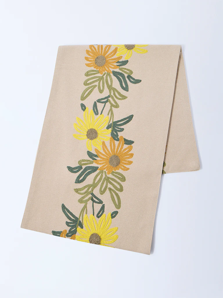 Westside Home Yellow Floral Embroidered Table Runner - Image 2