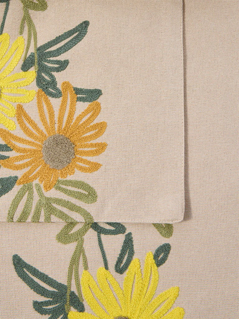 Westside Home Yellow Floral Embroidered Table Runner - Image 3