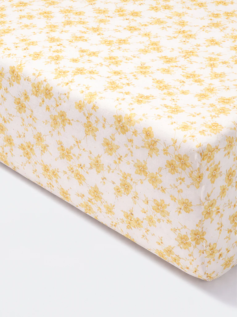 Westside Home Yellow Floral Printed King Bed Sheet Set - Image 2