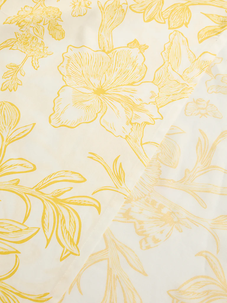 Westside Home Yellow Floral Printed King Bed Sheet Set - Image 3
