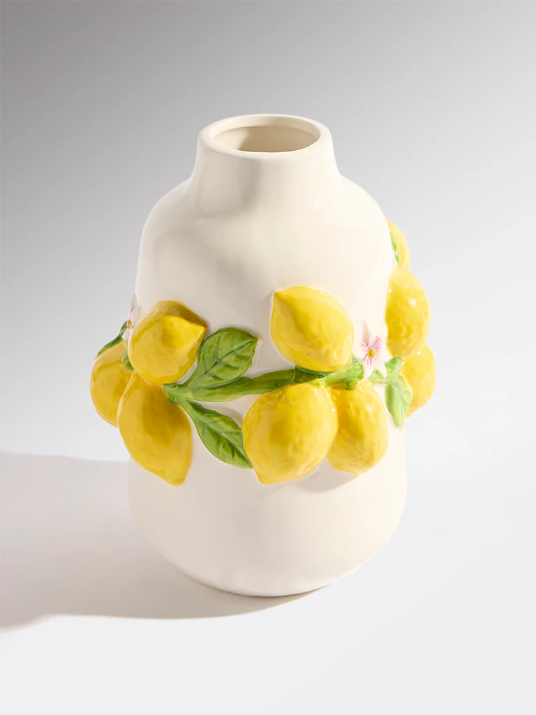Westside Home Yellow Lemon Design Short Ceramic Vase