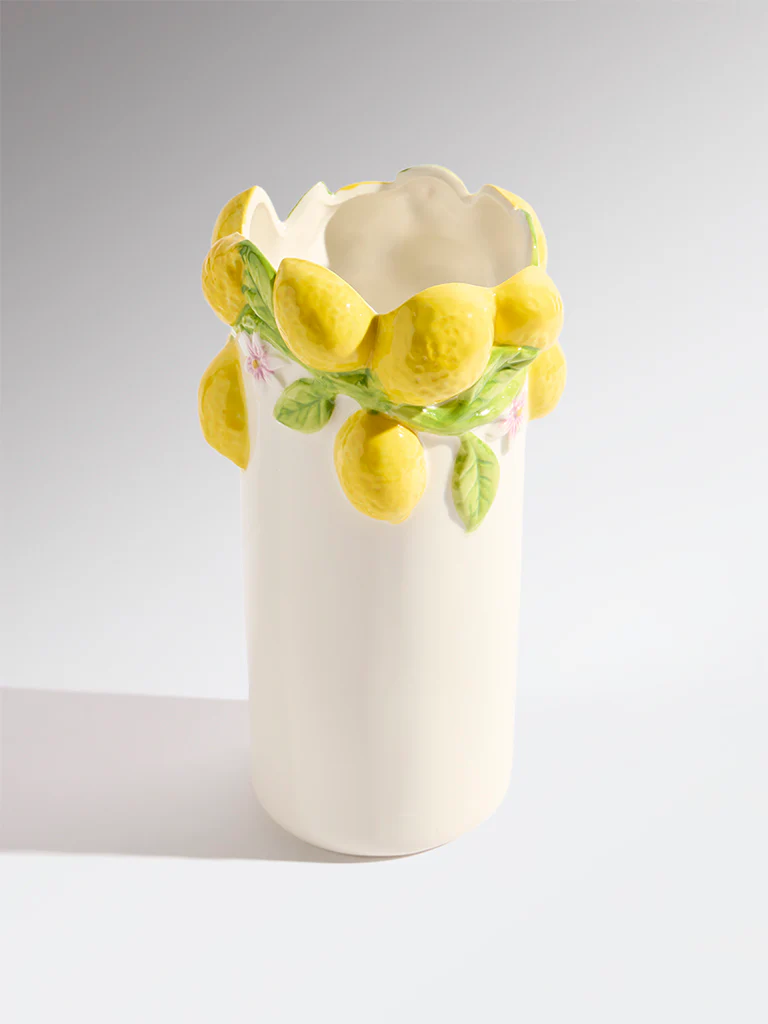 Westside Home Yellow Lemon Design Tall Ceramic Vase
