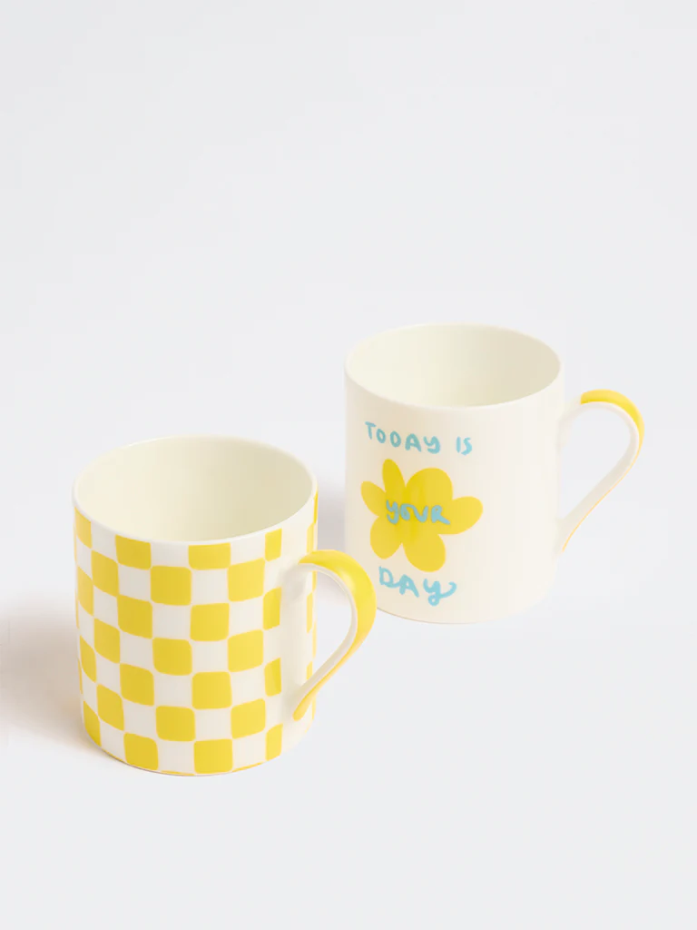Westside Home Yellow Printed Mugs (Set of 2) - Image 2