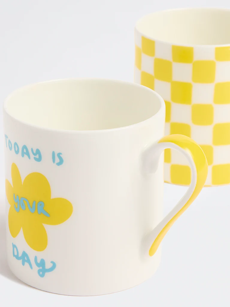 Westside Home Yellow Printed Mugs (Set of 2) - Image 3