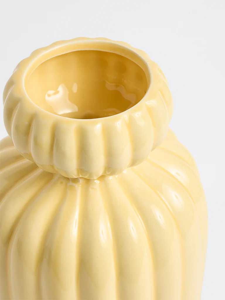 Westside Home Yellow Ribbed Ceramic Vase - Image 4