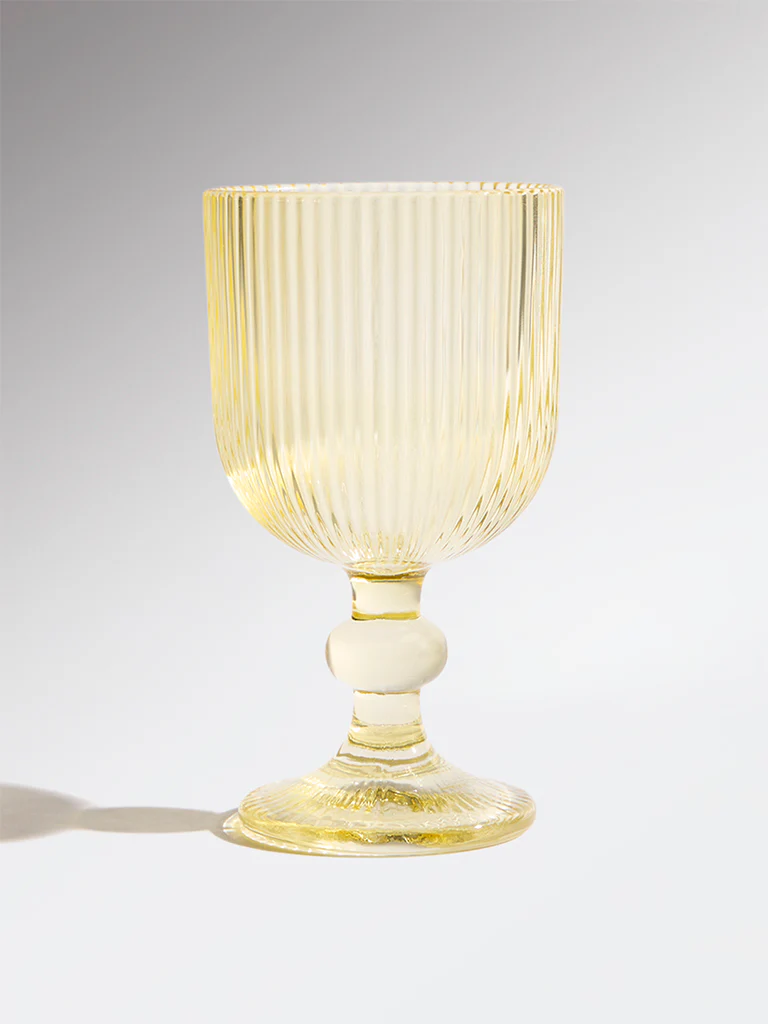 Westside Home Yellow Ribbed-Textured Wine Glass - Image 2