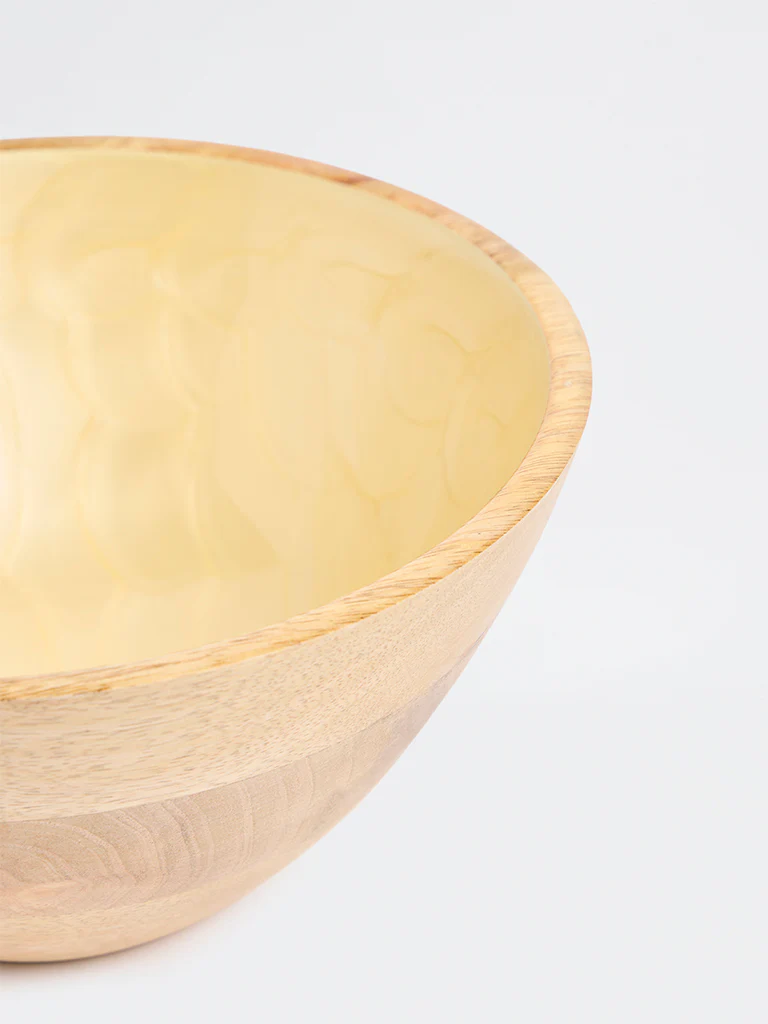 Westside Home Yellow Shell Design Wooden Bowl - Image 3