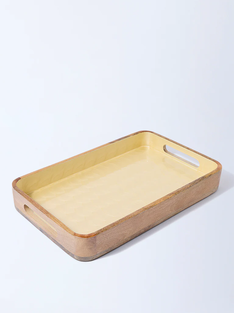 Westside Home Yellow Shell Detailed Wooden Serving Tray - Image 2