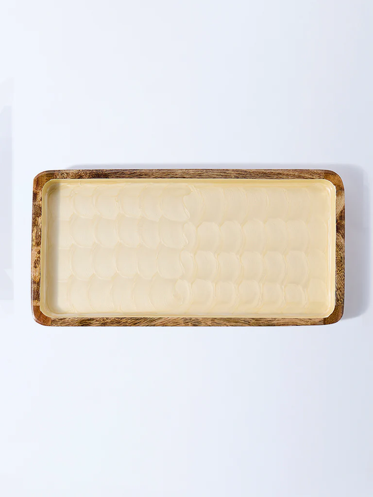Westside Home Yellow Shell Detailed Wooden Serving Tray