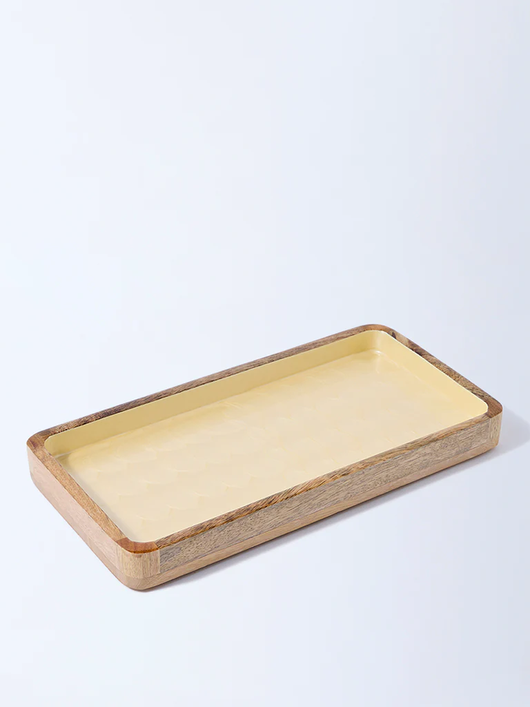 Westside Home Yellow Shell Detailed Wooden Serving Tray - Image 2